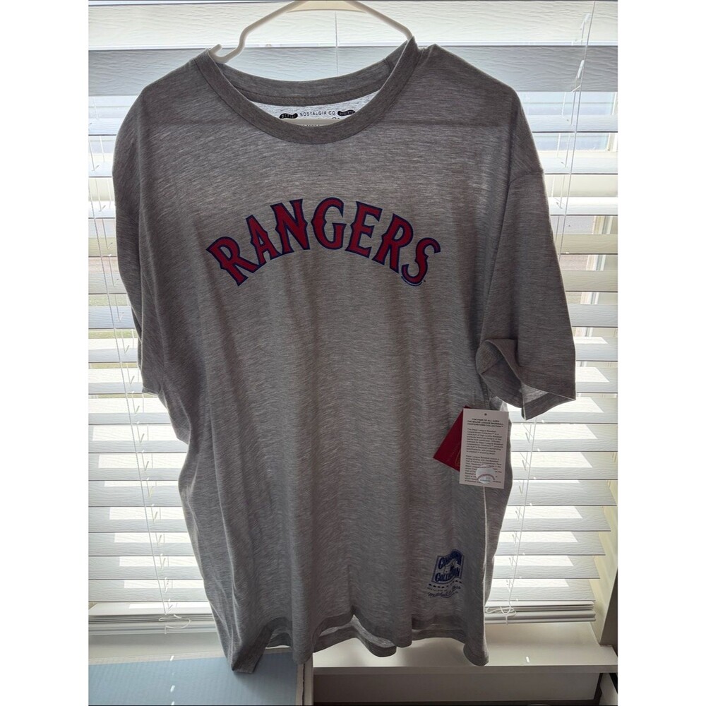 Mitchell & Ness Rangers Gray T-Shirt with Red & Blue Lettering